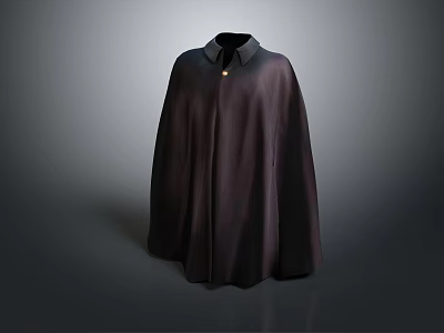 Stylish Dark Colored Cloak With Black Collar And Golden Button Accent 3d model