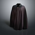 Stylish Dark Colored Cloak With Black Collar And Golden Button Accent 3d model