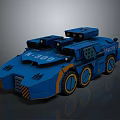 Blue Military Armored Vehicle With Six Wheels And Police Markings