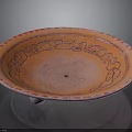 Carved Orange Decorative Dish With Intricate Edge Patterns And Small Base Stand