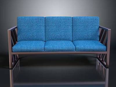 Modern Blue Fabric Sofa With Metal Frame And Three Seats 3d model