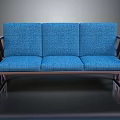 Modern Blue Fabric Sofa With Metal Frame And Three Seats