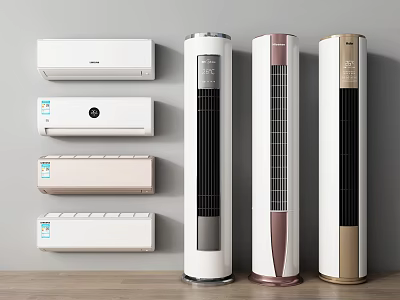 Sleek Modern Air Conditioner Fan Standing Wall Mounted White Gold Model Designs 3d model