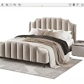 Elegant Modern Double Bed Interior With Tufted Velvet Headboard Bedside Table And Patterned Rug 3d model