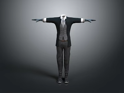 Formal Attire Mannequin With Arms Outstretched Wearing Black Suit And Tie Against Gray Background 3d model