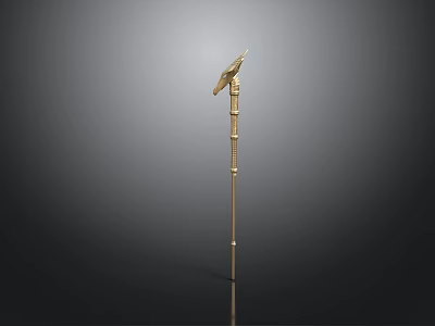 Golden Scepter With Bird Head Decoration And Slender Shaft On Dark Background With Reflection 3d model
