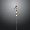 Golden Scepter With Bird Head Decoration And Slender Shaft On Dark Background With Reflection