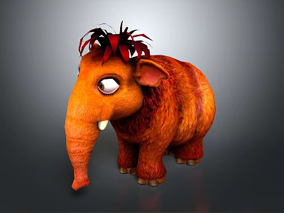 Vibrant Orange Cartoon Elephant Character With Red Mane And Big Eyes 3d model