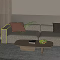 Quiet Double Sofa Single Sofa Background Wall Coffee Table 3d model