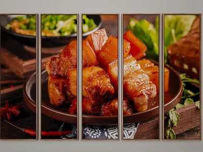 Delicious Braised Pork Belly With Vegetables And Spices On Ceramic Plate 3d model