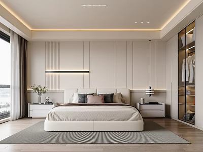 Modern Bedroom Interior Design With Bed Nightstands Wardrobe And Ambient Lighting 3d model