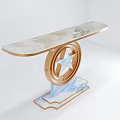 Elegant Console Table With Marble Top And Gold Star Circular Base Design 3d model