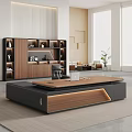 Modern Luxury Executive Office Desk With Warm Embedded Lighting And Matching Large Storage Bookcase