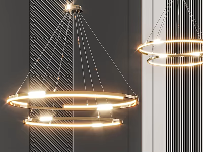 Modern Double Ring Chandelier Lighting Design With Glowing Rings And Stripe Wall 3d model