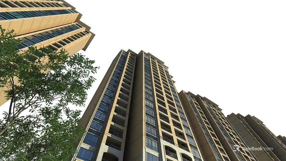 Modern Pergola Structure In High Rise Residential Complex With Greenery 3d model 