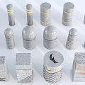 Various Road Bollards With Stone Texture Cylindrical Square Shapes For Traffic Safety 3d model
