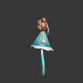 Doll With Brown Hair Pigtails Blue Dress Pink Wings And White Stars On Dark Background