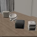 Modern Home Interior With Different Style Soft Upholstered Stools In Gray And White 3d model