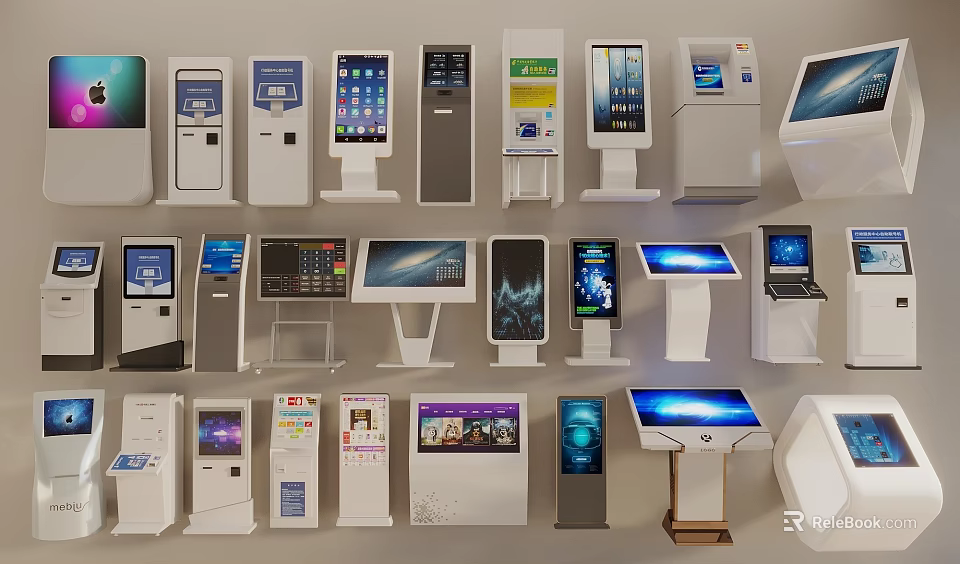 Diverse All in One Machines With Touch Screens and Modern Designs for Self Service 3d model 