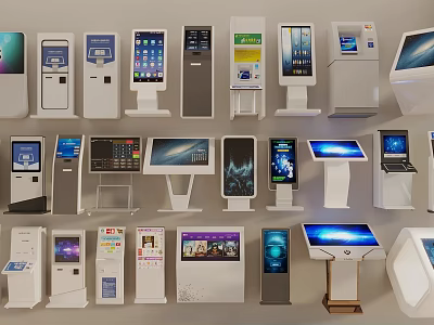 Diverse All in One Machines With Touch Screens and Modern Designs for Self Service 3d model