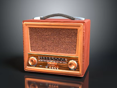 Vintage Wooden Radio With Portable Handle Classic Design And Tuning Knobs 3d model