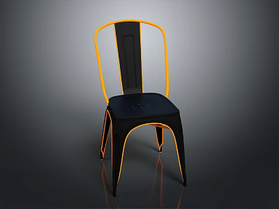 Modern Black And Orange Chair With Metal Frame Vertical Backrest And Sleek Contemporary Design 3d model