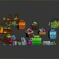 Colorful Pixel Style Block Objects With Various Colors Different Shapes And Plant Decor 3d model