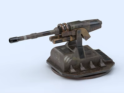 Camouflage Military Weapon Featuring Long Barrel Metal Mount And Spiked Base Design 3d model