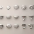 Various Types of White Safety Devices Including Smoke Detectors and Alarms Arranged on Beige Background