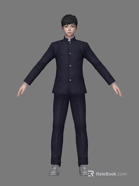 Man In Formal Dark Suit Standing With Arms Outstretched Full Body View 3d model 