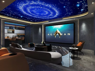 Modern Home Theater With Starry Ceiling Large Screen And Comfortable Seating 3d model