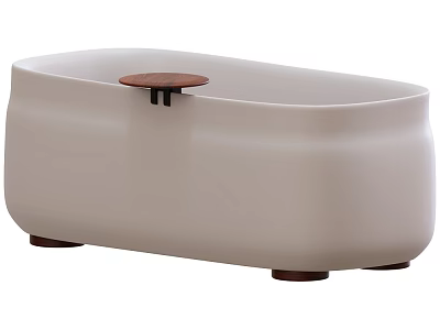 Modern Cream Colored Bathtub with Wooden Legs and Top Wooden Tray 3d model