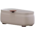 Modern Cream Colored Bathtub with Wooden Legs and Top Wooden Tray