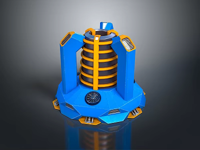 Sci Fi Mechanical Structure In Blue And Orange With Ring Design And Support Frames 3d model