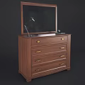 Traditional Wooden Dressing Table with Mirror Lamp Glasses and Multiple Drawers