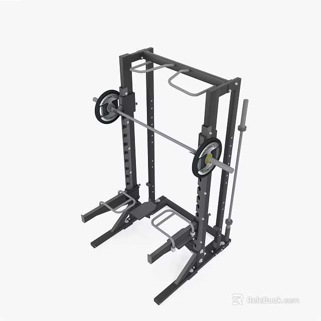 Sturdy Multifunctional Sports Equipment Squat Rack With Barbell And Weight Plates 3d model 