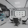 Modern Conference Room Interior Design With White Sofa Chairs Large Screen And BAY 01 Signage