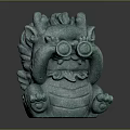 Green Dragon Decorative Sculpture With Round Eye Design And Textured Surface
