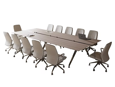 Modern Office Chairs With Swivel Wheels Around Conference Meeting Table Setup 3d model