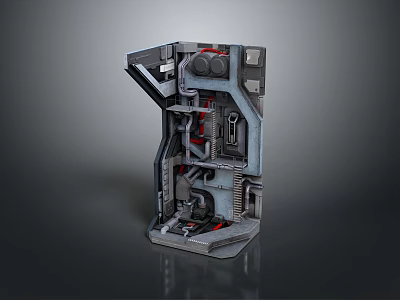 Mechanical Door 3D Model Design Featuring Intricate Metal Structure and Components 3d model