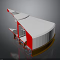 Modern Exhibition Booth Design With White Red Curved Structure And Open