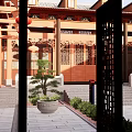 Ancient Chinese Architecture With Traditional Curved Roofs Yellow Walls And Red Gates