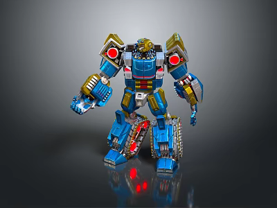 Game Movie Character Robot Warrior With Blue Yellow Design Red Accents And Tracked Legs 3d model