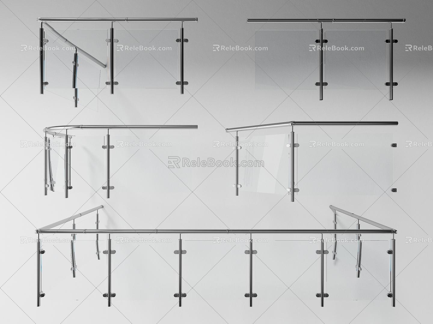 stair railing glass railing 3d model