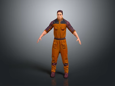 Men's Orange Coveralls With Dark Purple Top Multiple Pockets Workwear Design 3d model