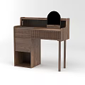 Minimalist Wooden Dressing Table With Round Mirror Simple Design And Drawer Storage 3d model