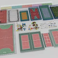 Basketball Court Complex with Multiple Colored Courts Fences and Miniature Figures