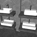 Modern Wall Mounted Washbasins With Grey Marble Countertop And Illuminated Design