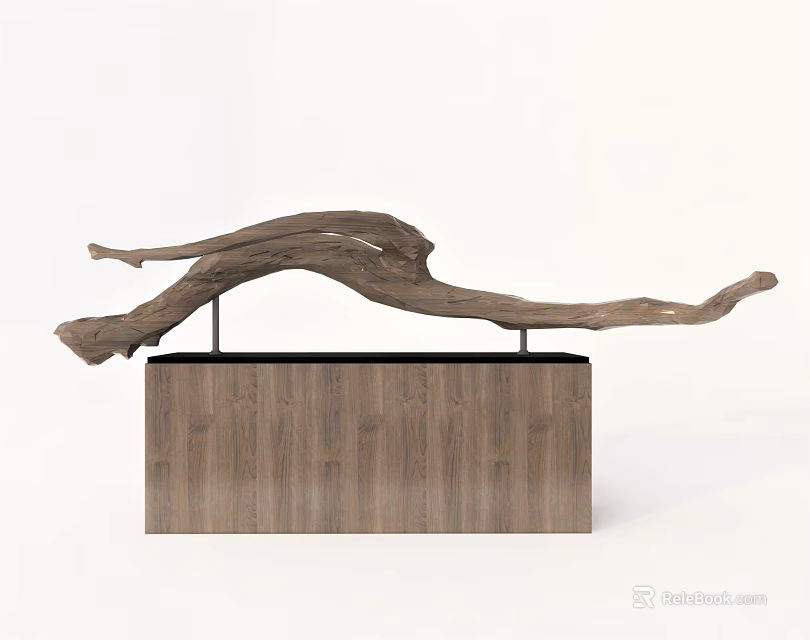 Modern Natural Wooden Ornamental Decor Combination With Curved Branch And Rectangular Base 3d model 