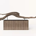 Modern Natural Wooden Ornamental Decor Combination With Curved Branch And Rectangular Base
